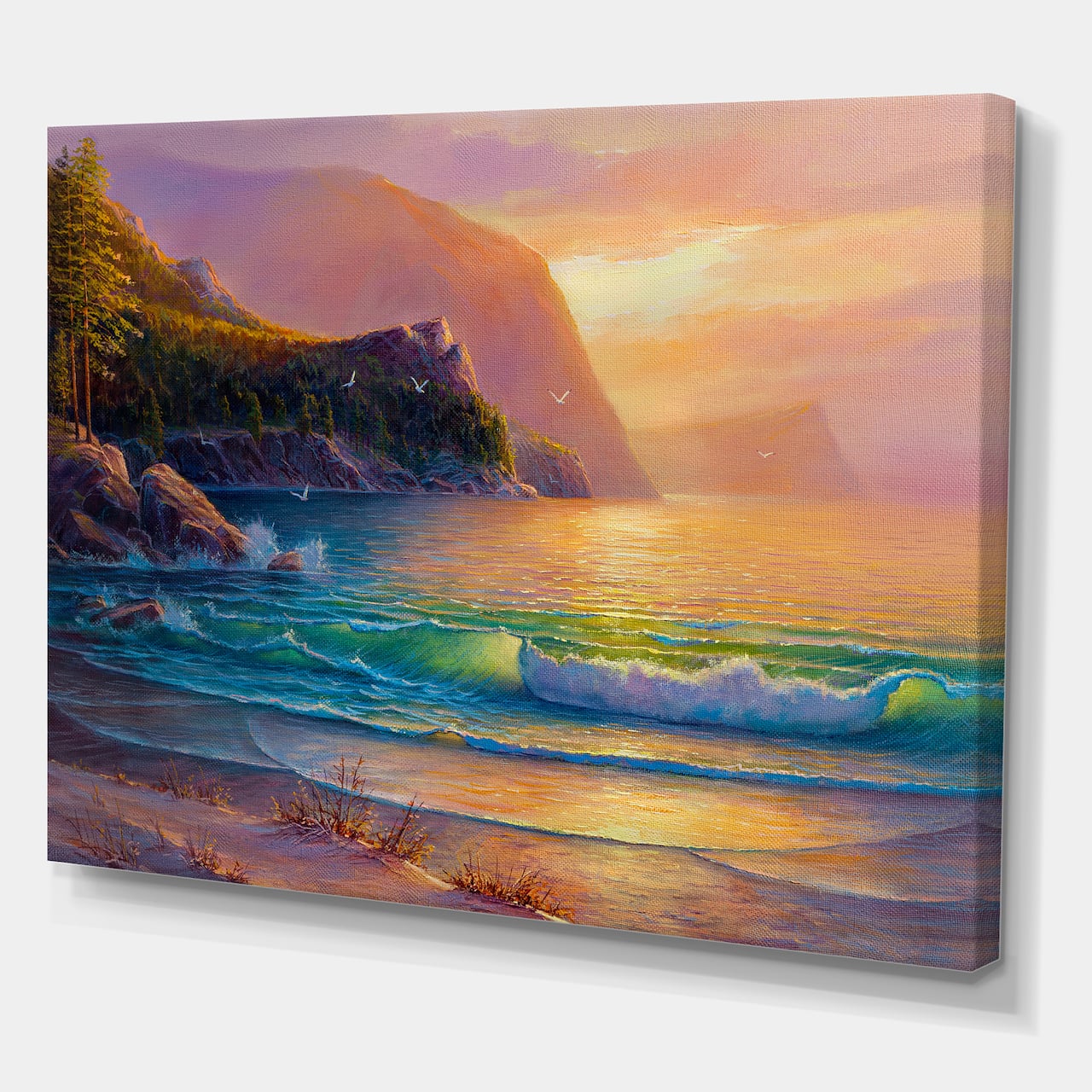 Designart - Romantic Beach During Warm Sunset - Nautical & Coastal Canvas Wall Art Print